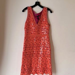BCBGMAXAZRIA Orange Sequin dress with purple lining